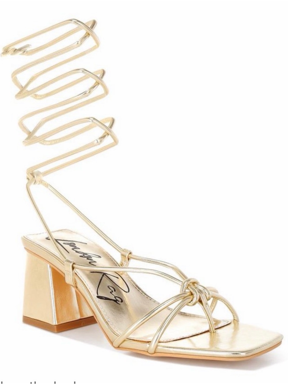London Rag Spruce Tie-Up Block Heel Sandals – Oyster/Beige – Size 7